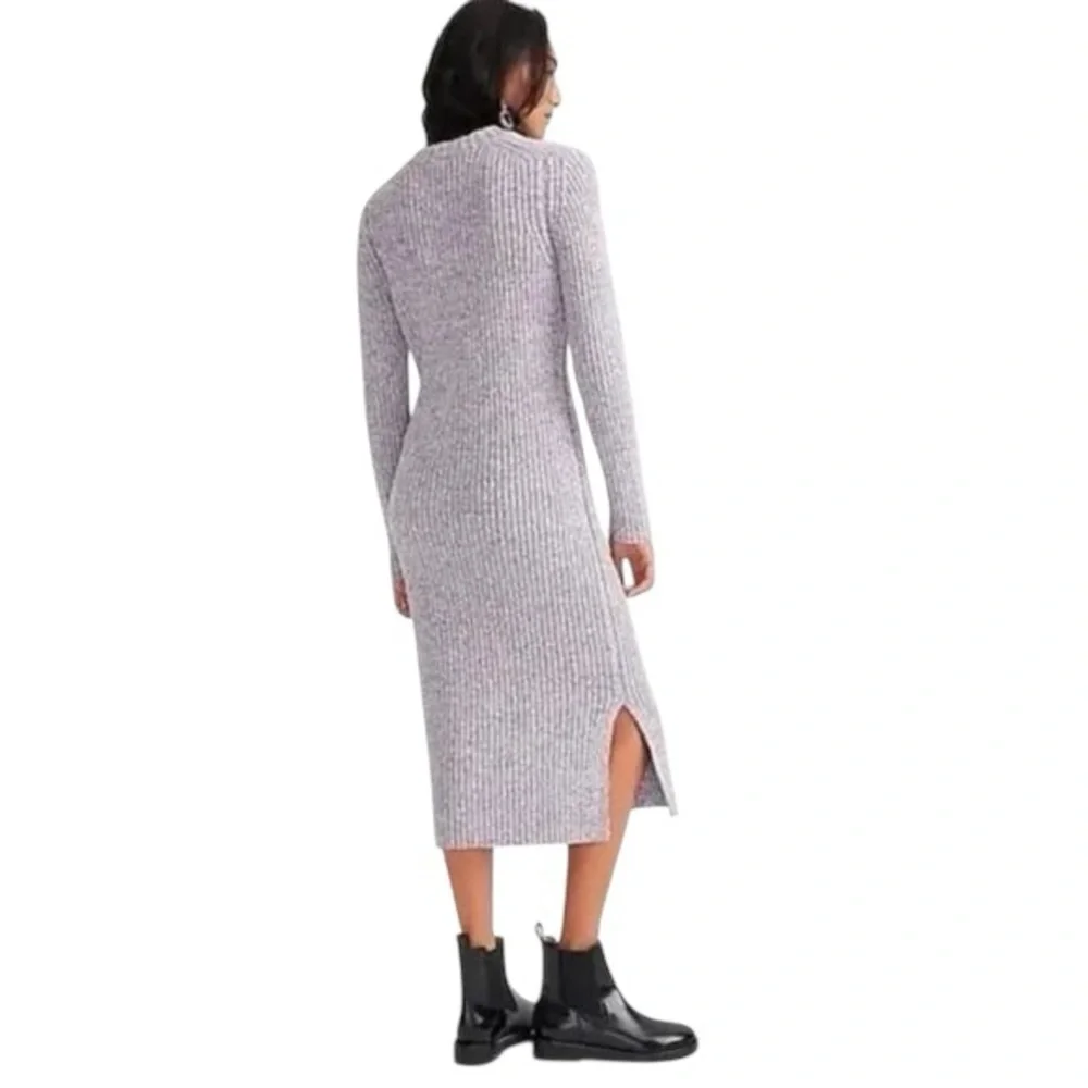 J. Crew Lilac Ivory Ribbed Thick Knit Long-Sleeve Crewneck Midi Sweater Dress XS